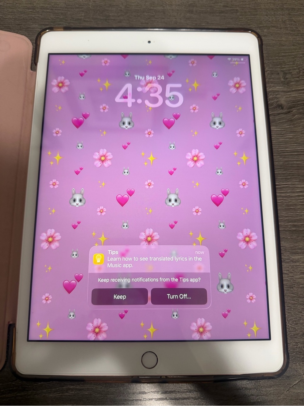 Apple iPad White Front with Pink Wallpaper